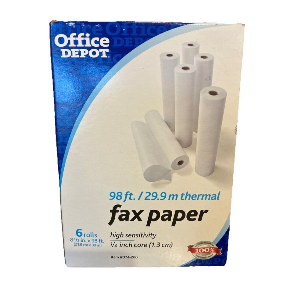 Office Depot fax paper high sensitivity 1/2 inch core 5 rolls 8 1/2 in